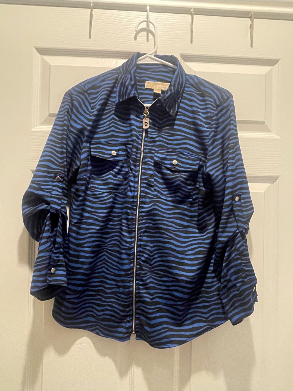 Michael Kors Blue and Black Zebra-Print Zip Jacket